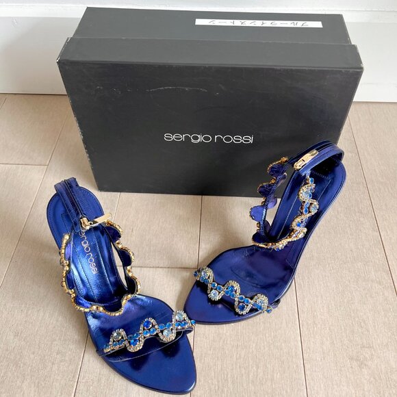 Sergio Rossi Rhinestone Metallic Blue Heels - Picture 2 of 10